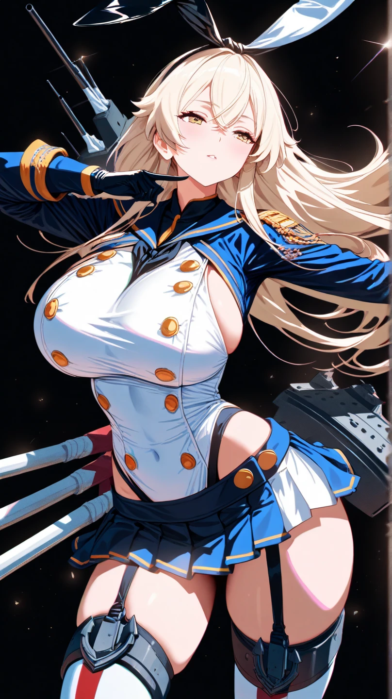 Anime girl big boob 
Tight blue polise uniform
White hair
