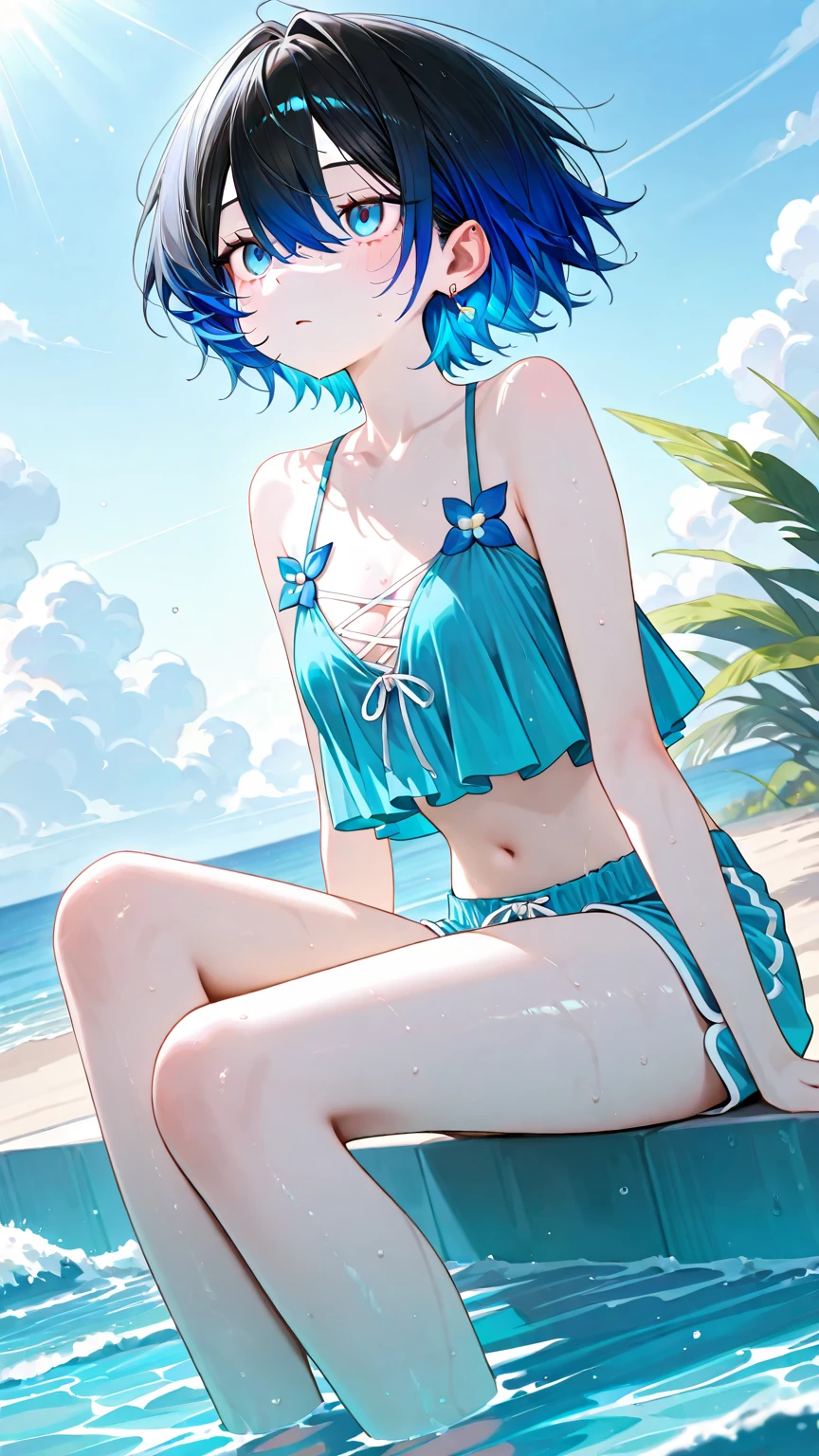 Girl、Blue hair short、bikini