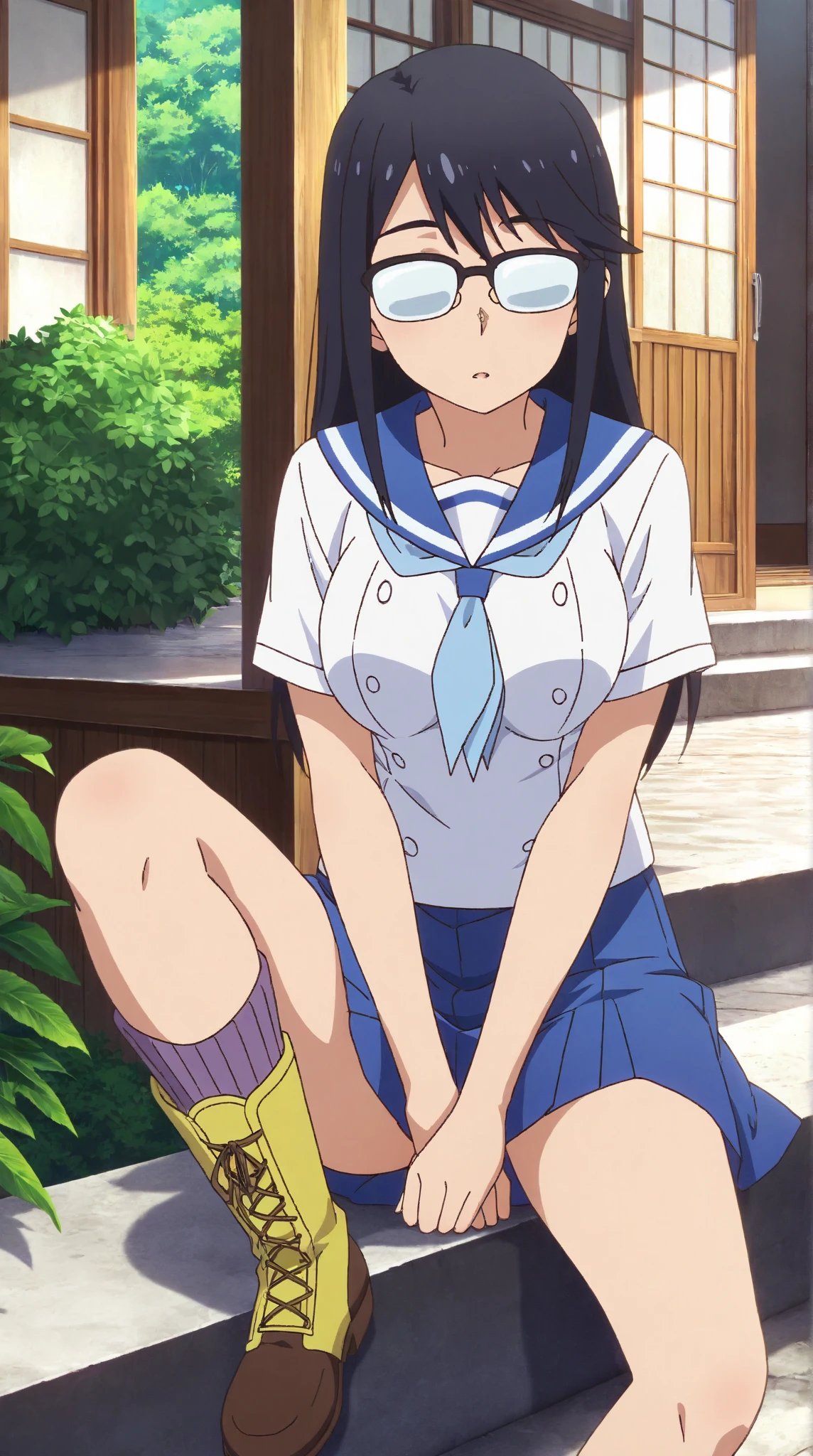 (masterpiece, highest quality: 1.2), alone, 1 girl, alone, panties,,black,Squirting,紐panties,Sailor suit,your heather, smile, Mouth closed, View audience, Long black hair, head band, Earrings, Big Breasts, Medium Waist, Medium Hips, wide thighs, Embarrassing, charm, smiling with her Mouth closed, Good move....., Excellent anatomy,panties,Browsing Caution,classroom,,Sailor suit,,(((pantiesの中に手を入れて))), (( Masturbating by touching the vagina with your fingers)), love juice spilling on the floor, liquid splashing from girl'Between the legs,whole body,Browsing Caution,Sitting at a desk,love juice spilling on the floor, liquid splashing from girl'Between the legs,