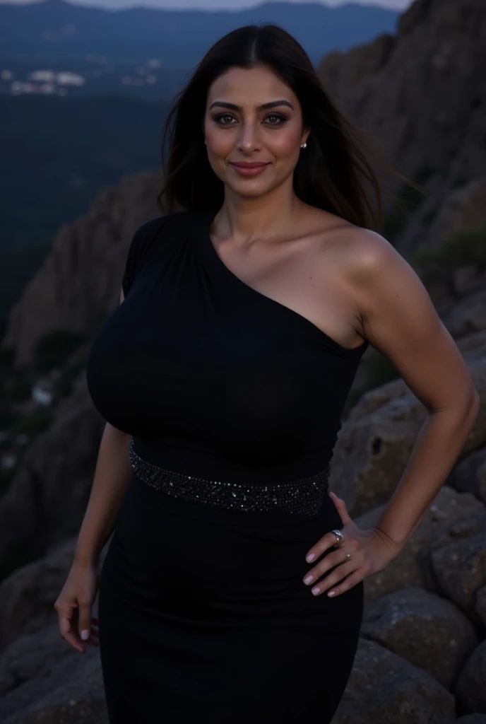 A captivating 25-year-old danish woman ,stands In the Ancient Ruins: Historic and mysterious sites like Machu Picchu or Angkor Wat, with a full, voluptuous figure and notably large breasts, yet her body remains well-proportioned and appealing in her middle age. Her seductive appearance is enhanced by her blond hair and eyes .She has an ponytail hairstyle and has a seductive smile on her face, She wears colorfull Chevron style clothes which includes Chevron bikini with different color in such a way that her voluminous body is well highlighted and exposed and her face and figure are very attractive,cleavage visible is clear,viewed full body, very huge breasts

