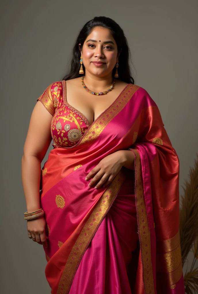 Foto RAW, photorealistic, photography, full body shot, master shot, perfect eyes, goddess like beauty, pierced eyes, perfect thick chubby mallu Desi aunty bhabhi, Full figured woman, juicy thick figure, bulky figure, curvy, fleshy curvy figure, voluptuous body, wide body, full figured aunty, Sexy navel folds, fleshy figure, heavy figure, Wearing a Stanapatta, a chest-band.Saree model, model Photography, Indian saree shoot, Indian traditional wear advertising photography, traditional wear brand shoot, face of Indian actress Sonakshi Sinha, masterpiece, realistic, realism, incredible details, pleasure, photorealism, detailed skin, skin pores, high contrast, photorealistic Artstation 8k HD digital art trend of high definition and detailed realistic skin texture, ultra detail, realistic skin texture, armature, best quality, ultra high definition, (photorealistic:1.4),, high resolution, detail, raw photo, sweat, Re sharp, by Lee Jefferies Nikon D850 Film Stock Photo 4 Kodak Portra 400 Camera F1.6 Lens Rich Color Ultra Real Realistic Realistic Textures Dramatic Lighting Unreal Engine Trending at Art Station Cinestill 800,(pele altamente detalhada: 1.2), 8k UHD, DSLR, soft-lighting, alta qualidade, grain of film, Fujifilm XT3,she didn't like to wear blouse or bra, She doesn't like to wear bra or blouse as it is against her traditional customs, wearing a Bra or blouse is against her forbidden in her tribes ritual, traditional no blouse saree, detailed hairy armpits, hyper realistic skin, skin pores, sweat, veins, juicy deep navel,
