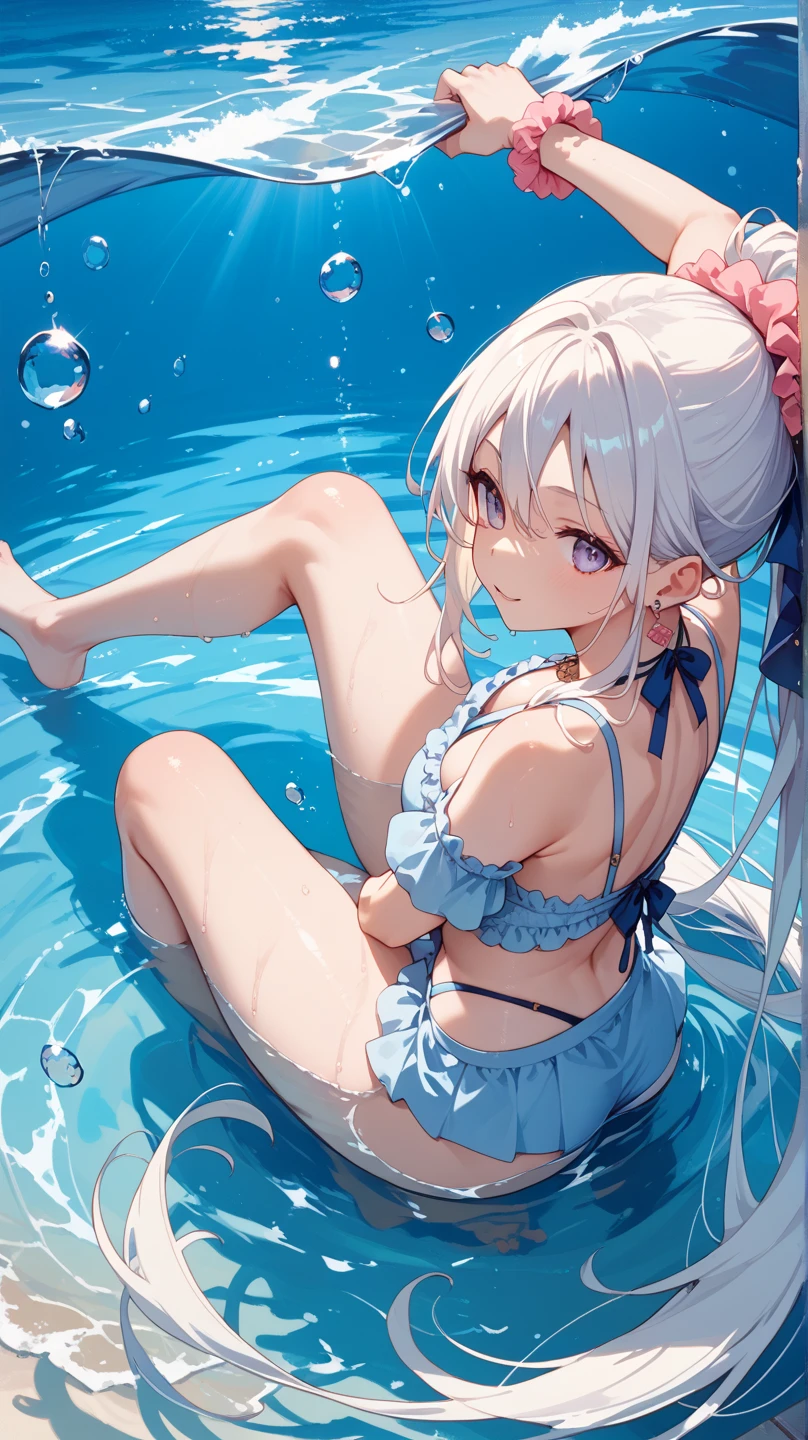 Being in the water,Nipples visible through a pure white T-shirt,Small Bust