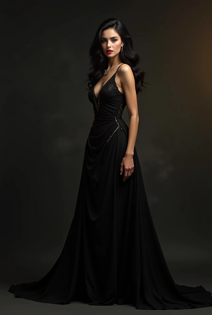 Woman in black dress and silver vest