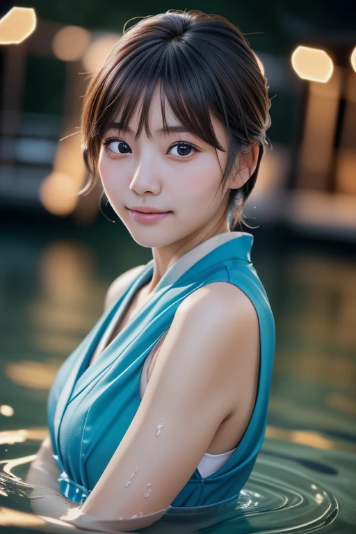 (8k, RAW photo, best quality, masterpiece:1.2), (realistic, photo-realistic:1.4), (extremely detailed 8k wallpaper), short hair, Looking at viewer, swimsuit, Curvy, cute girl 