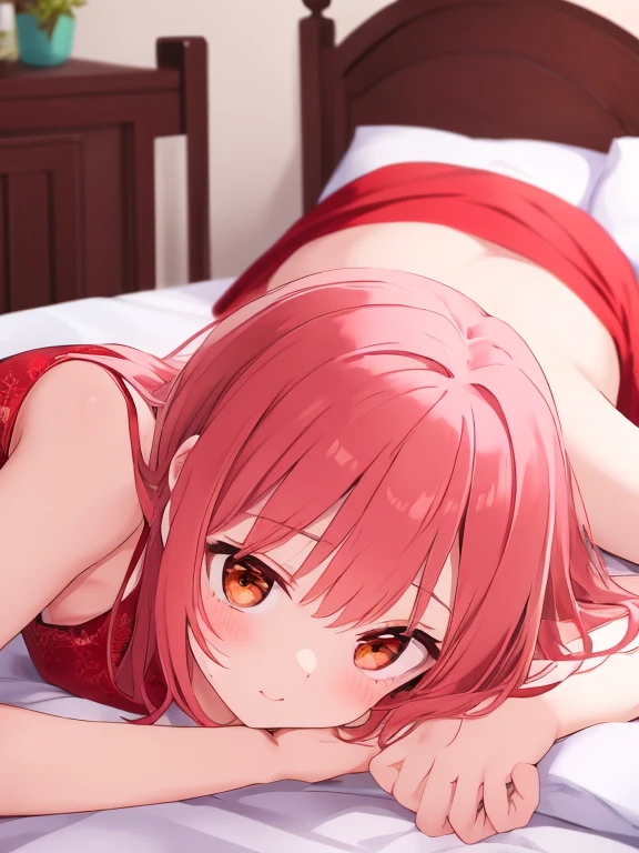 masterpiece、very detailed、(1 girl:1.2)、(((redhead)))、Big eyes、close、laughter、8K、short hair、(((anime style)))、(((2D)))、(((red eyes)))、open your mouth、(((masturbation)))、A system where the face can be seen from between the legs、Open your mouth wide、it&#39;s coming、a wistful face、Make colors clearer、Eyes are about to close、crawl on all fours、turn around、sigh、embarrassed expression(1:2)、((heavy breathing))、underwear、see-through underwear、(((大きくopen your legs)))、sit、lie down on the bed、red bed、Open your feet wide、Pretend to be asleep、peek from above、Beautiful back、muscular pussy(((see-through underwear)))、(((sleeveless)))、(((big breasts)))、shining eyes、big butt、Beautiful back、Push the bed with your 、((face down))、open your legs