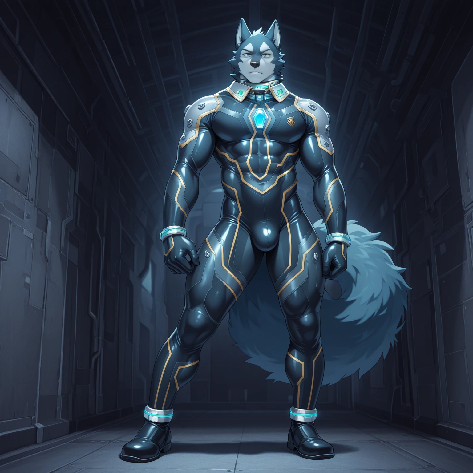 anthro, male, 1boy, solo focus, grinning, , no fur,, latex head, latex fox, ((living latex)), goo creature, latex goo, ((translucent rubber)), (gimp mask), rubber skin, latex body, shiny body, detailed eyes, thin, fit, tall, naked, thight bulge, ((null bulge)), ((huge bulge)), handles_on_hips, ((groping bulge)), masterpiece,  by cxcxxcxxxx, by tempestus_vulpis