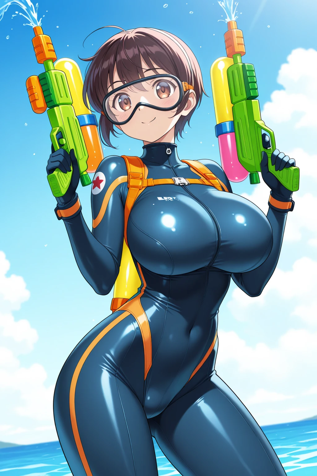 (Perfect body),Best Quality,(8K Portrait),(anime screen cap)、((Police Woman))、 srestrained,blush,Sweat,((large udder)) ,((puffy niples))、(Dark hair),((bob cuts))、Yellow eyes、Tied wrists,(thick thighs),((Navy Blue High Leg Swimsuit ))、adult  woman、((A smile))、Cowboy Shot、((Salute))、((all-fours))、((Wink))、Sleeveless