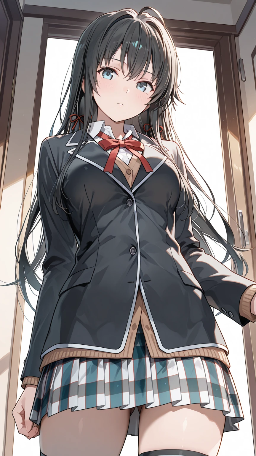ultra-detailed、(8k, RAW photo, best quality, masterpiece:1.2), (extremely detailed 8k wallpaper),illustration、professional lighting,sharp focus, depth of field、
nsfw、clear eyes、perfect anatomia、girl with、12year old、school uniform, blazer, school,, short skirt,Close-up on face,hair adornments、imminent kiss,