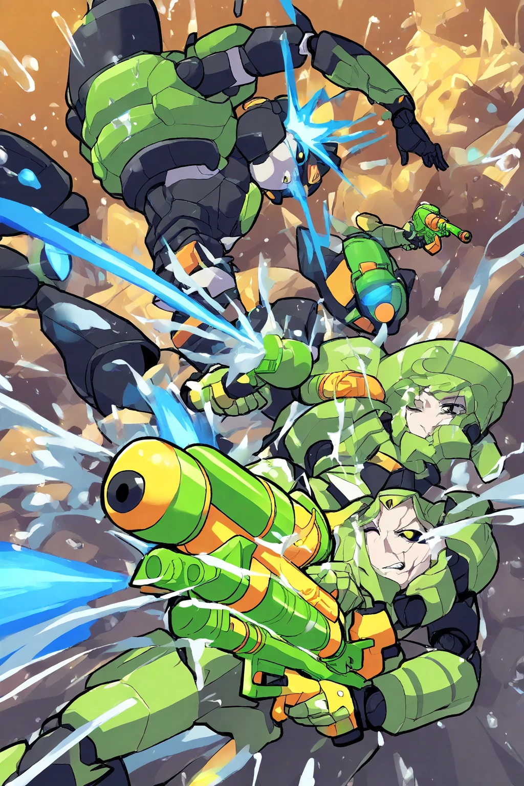 A battle is happening in space. Space fairies (cute women in sparkly blue sexy outfits that leave sparkling magic trails) are shooting lightning at space goblins (hot ugly women, green skin, a little chunky, big tits, wide hips, scrap metal space suits, scrap metal ships, scrap metal weapons, skull insignias) the goblins and fairies are having a epic space battle, magical fight in space