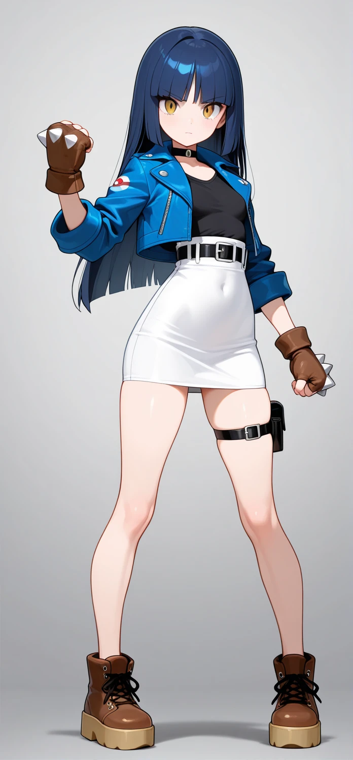 masterpiece, highest quality, High resolution, One Girl, Hamriz, Folded ponytail, Brown eyes, Medium Chest, uniform, Blue jacket, Blue pants, No shirt, Are standing, Cowboy Shot, Outdoor, View your audience,Ready your gun?, Pistol Browning M1910, ((Grab the gun)), masterpiece, Detailed Shadows, Detailed light, Very detailed,((point the gun at the viewer)),Possession of guns,