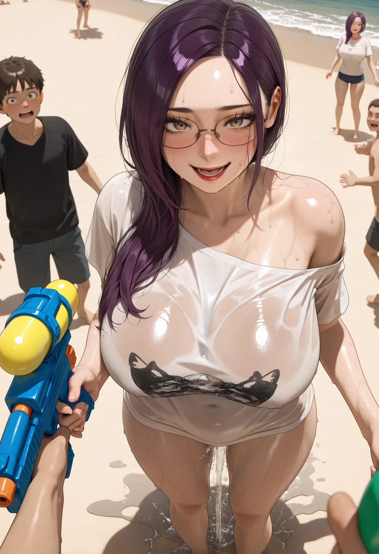 (best quality:1.3), (4k quality),(sharp image), Maki, ((Detailed face)), ((masterpiece face)),((perfect detailed eyes)) (blush), Maki, green hair, green ponytail hair, yellow eyes, pink lips, pink lips, sly face, face with stern features, ((detailed face)), perfect face, highly detailed eyes, masterpiece, absurdres , (intricate details), (colorful),cinematic lighting, extremely detailed CG unity 8k wallpaper , 1girl, solo, mature female, erected tits, fit body, cameltoe,(((Louis Vuitton brown bikini)))(((Louis Vuitton logo)))(((perfectly detailed logo))) , (((glasses))), (tricky glance, wicked smile), on the river, ((perfect small erected breast)), ((kneeling and doing perfect blowjob))((perfectly detailed blowjob))((((licking penis))))((((perfect tongue))))