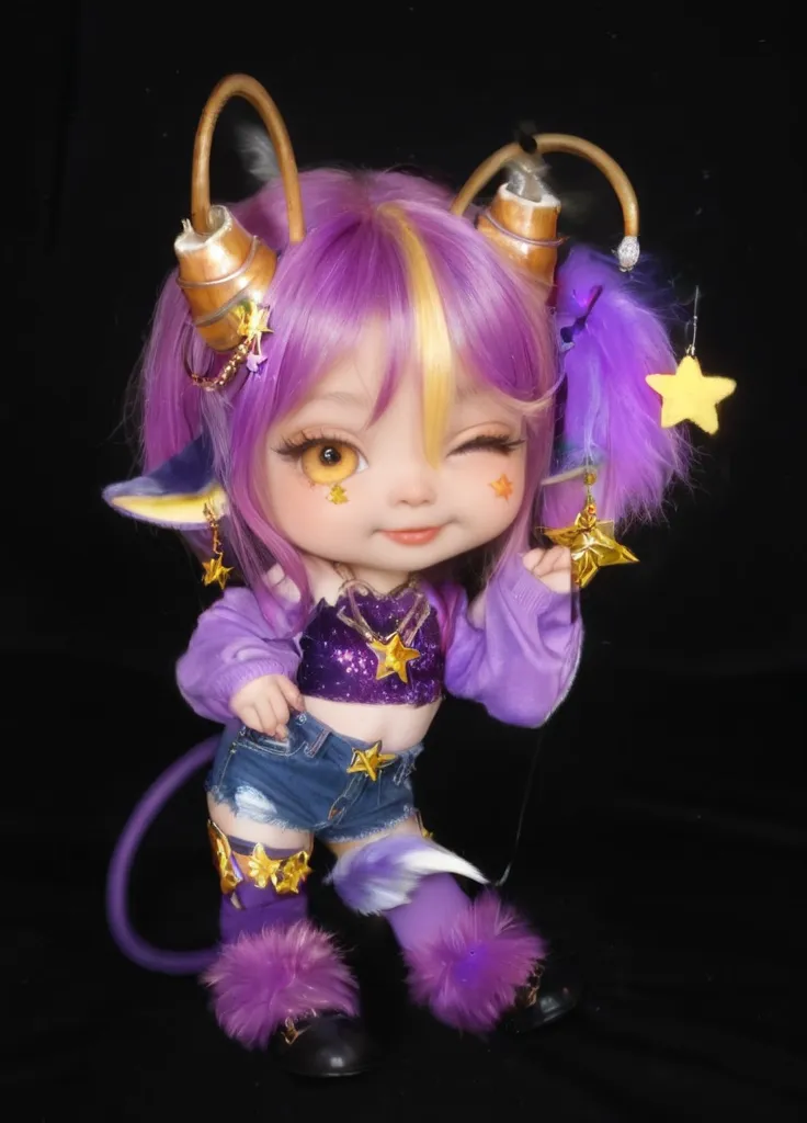 a cartoon image of a girl with a purple hair and a black top, kda, character art of maple story, advanced digital chibi art, arcane art style, 2 d sprite, genshin impact character, official character art, chibi monster girl, chibi, , noire, ayaka genshin impact, maplestory mouse, hero 2 d fanart artsation，a cartoon image of a girl with a purple hair and a purple outfit, , chibi, kda, twitch emote, chibi monster girl, [[[[grinning evily]]]], 2 d sprite, of a ramlethal valentine, holding a pudica pose, melty, cute cyber gods, advanced digital chibi art（（2 girls ））Long purple-white hair，Double tail，big eyes，Sports Posture，Combat Status，Full mana