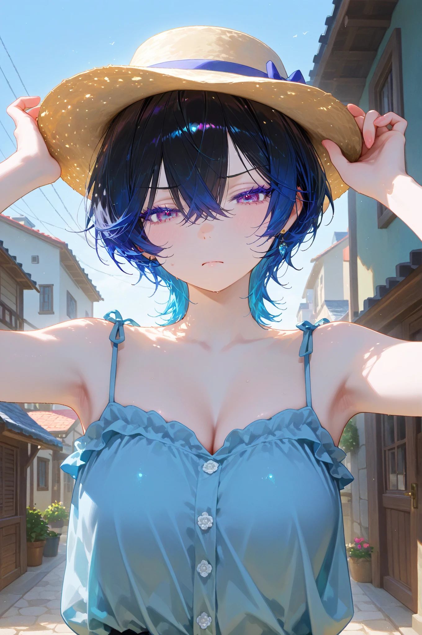 Blue haired girl drawn in high resolution Japanese anime style、whole body、Women in blue bikinis taking photos on a deserted beach, Bikini Model, , A young and cute gravure idol, Posing together in bras, Russian and Japanese mix, sakimichan, Asian woman, Wear a swimsuit, that'that'that'that'that'that'that'that'that'that'that'that'that'that'that'that'that'It's hot with the shining sun, Japanese Model, Cute Core, sakimichan hdri, Young Gravure Idol, Chubby