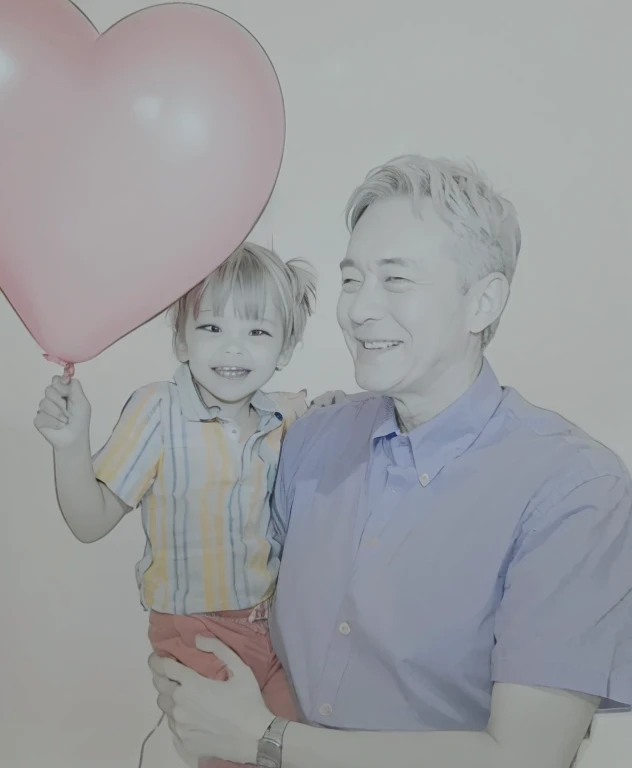 (little boy and old man:1.2), toy. play together.side by side.sitting.bright and cheerful smile.heart.game.heart-warming atmosphere.train toy.masterpiece,high quality