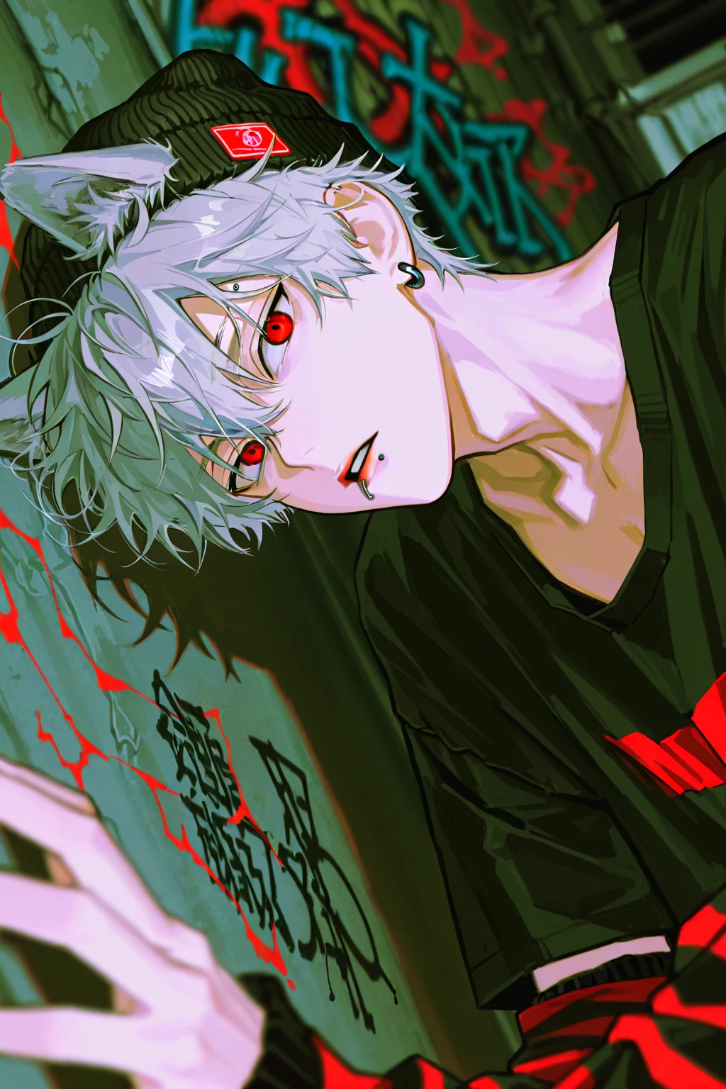 ```
ken kaneki, Tokyo Ghoul, white hair, black outfit, eyepatch, half-ghoul, serious expression, red kakugan eye, kagune tentacles, detailed face, high quality、Overall view、Wind-like sensation、Condescending face
```