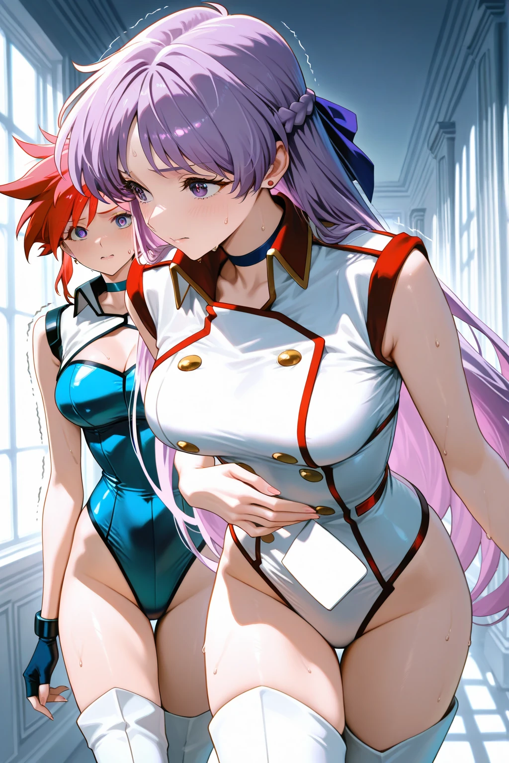 Naked women，Be red in the face，Long legs，long whitr hair，whaite hair，cyber punk perssonage，depth of fields，blur backgroun，Tong，huge tit，cleavage，Vaginal fissures，lace-pajamas，Raised sexy，masturbated，cum shots，k hd