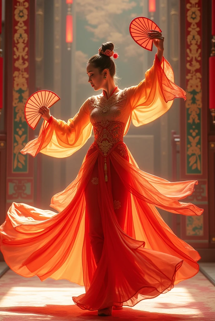 masterpiece, best quality, 8k, insane details, intricate details, hyperdetailed, hyper quality, high detail, ultra detailed, Masterpiece, (shiny skin:1.6)(gigantic breasts:1.15), exposed collarbone, exposed shouldersexposed abdomen
1girl, solo, Full body photos, majestic palace background, red flames and black swirls, a beautiful girl dancing in the center of the palace, dressed in Song Dynasty dress, traditional Chinese costume jewelry, acrylic oil paintings, elaborate costumes, barefoot, Oriental girl, realistic, Rococo, dof, Photo grade
<lora:Dance_20230822160641:0.9>
