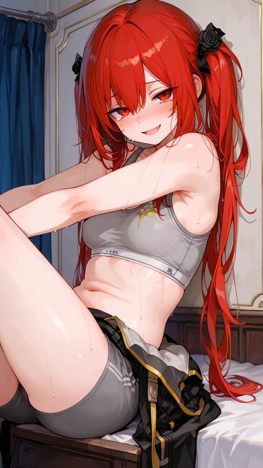 Long red hair, yellow eyes, evil, sexy, white lingerie, kitchen, sit in the table, dark place, night, sensual, straigh hair cut, clear skin, evil, ponytail, heels, sexy pose, young 30 years girl, adult girl, solo, red, very long hair, 