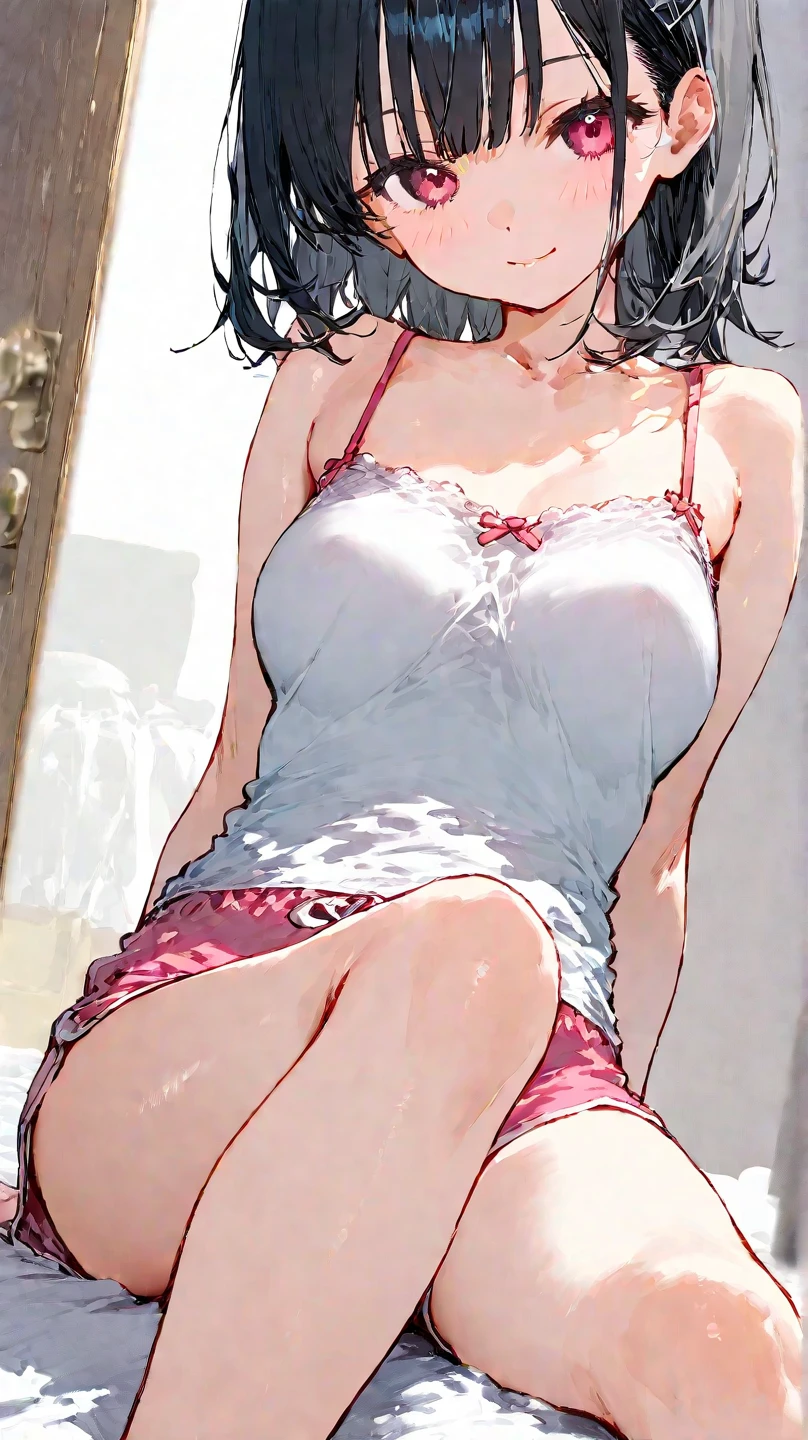 masterpiece, Best Quality, Photorealistic, fine details, high resolution, 8K Wallpaper, Perfect dynamic composition, sharp focus, Very realistic, Beautiful eye details, Medium Hair, (huge breasts: 1.2), Random and sexy poses, Tighten the chest, (Neck knitted tank top Hollow white tights, High-cut panties), (Bust shape: 1.2), Smile, open mouth, Resort view, 25 years old, (drooping eyes: 1.4), Mature beauty, Japanese, Simple Chain Necklace, open sweater jacket