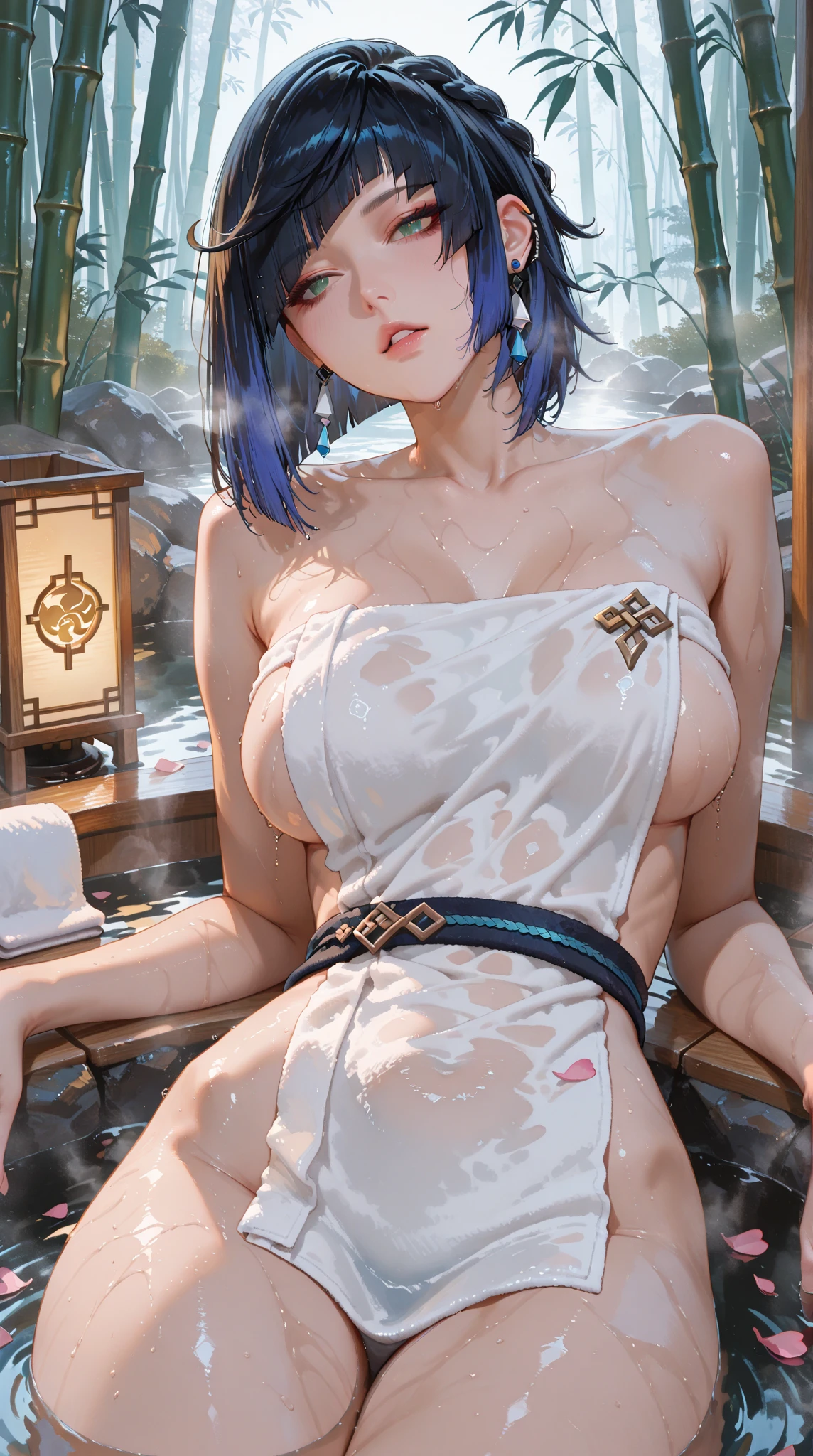 （Enrich the picture，Masterpiece quality）Beautiful 8K CG artwork，Goddess-like pose，sittinng on the river，Postural exercises，Thin and soft，translucent skin，blue hair、The beauty of super long hair, Super Long Straight Hair，The skin  fair and juicy，Green lingerie miniskirt，Perspective Part 1.2x enhanced silhouette effect，Exquisite transparent blue case in pajamas，Intricate and exquisite details，The background  slightly blurred，charming and，Slobber，Extra large breasts，japanese goddess，Perfect body slim curves，Scene by the sea，