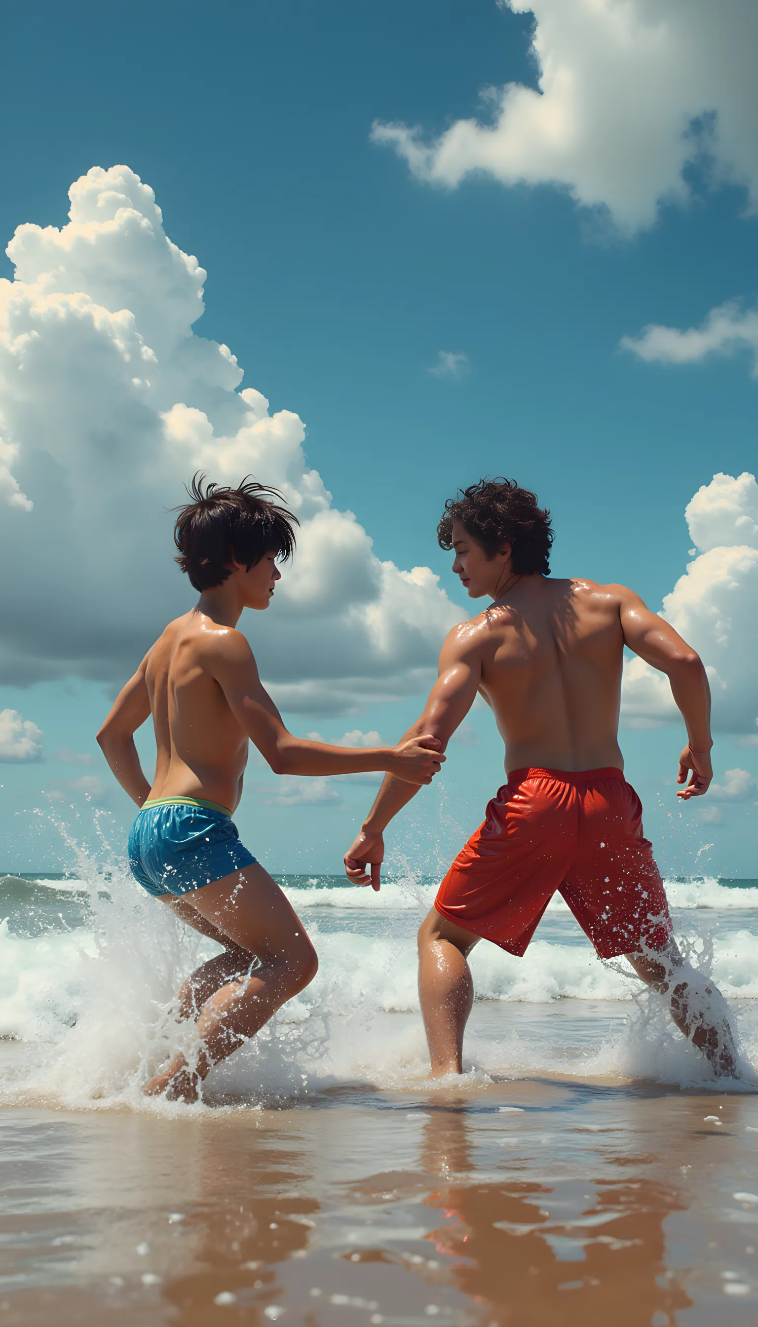 8k resolution, realistic, glossy skin, high quality, high display, shadows shading, smooth hair, Asian boy, hairpin, wet body, wet clothes, wet hair