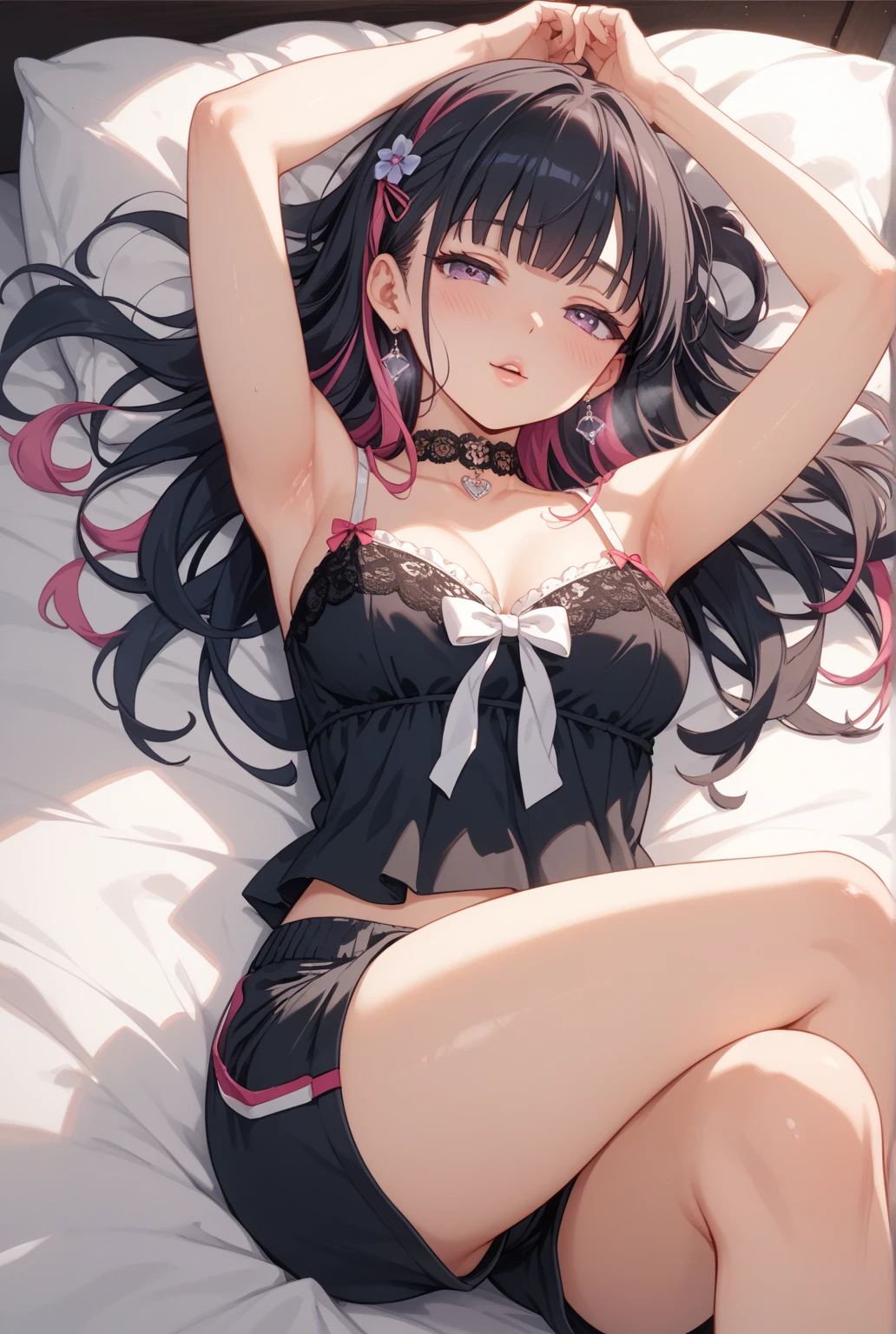Laying on the bed, crossed legs, sexy, seductive