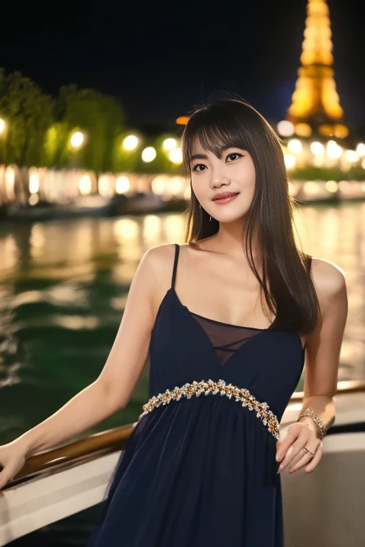 dark brown hair、Light brown eyes、Japanese actress、I am about 40 years old...、Saint-Tropezにあるテラスレストランで、Spectacular views、In nature、Terrace seats、背景にはSaint-TropezのSpectacular viewsが広がる、A dress with a resort feel、Halter neck、Beautiful legs、Night view、Deep sorrow、Feeling weak、Debilitated pose、Deep sorrowの表現、Saint-Tropez、Leaning against the wall、