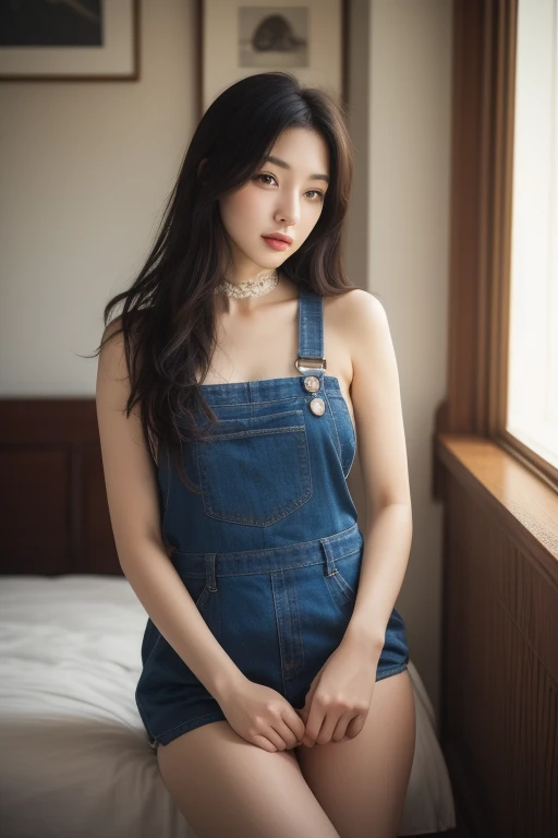 UHigh resolution, retina, masterpiece, Accurate, Anatomically correct, Textured skin, Super Detail, Attention to detail, high quality, Awards, 最high quality, High resolution, 1080p, High resolution, 4K, 8k, 16k、blue sea、Wide sky、deep sandy beach、Cute Girls、(Denim overalls　or denim swimsuit)、Sunburn mark、Lay a sheet on the beach、Rest in seat,((((Very small and flat chest))))、(Beautiful girl with double eyelids:1.5),