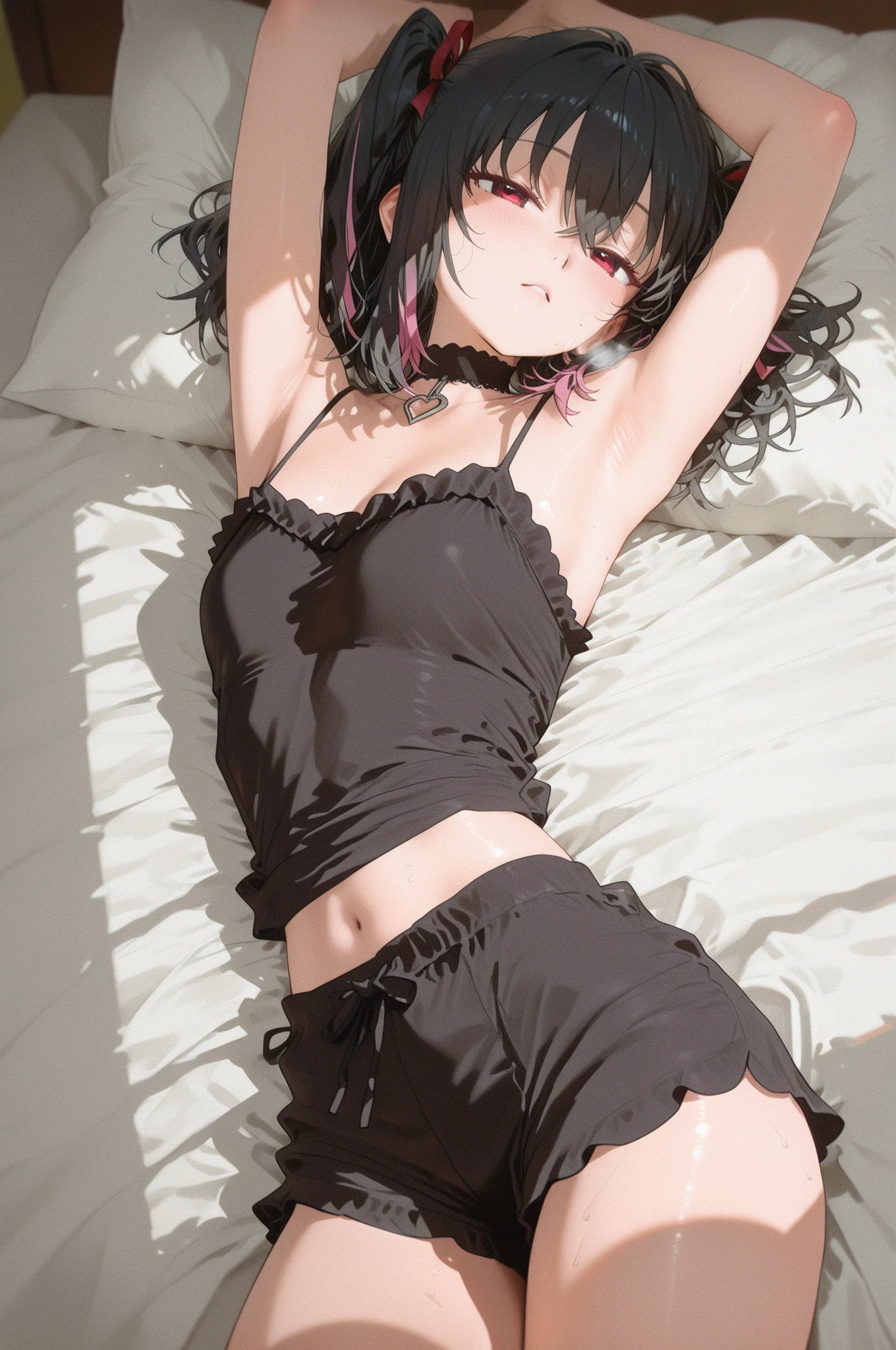 ultra-detailed, 1 sexy girls, Appearance = beautiful, Young, perfect body, emo girl, dressed like эмо whore, erotic lingerie. background = bedroom, outside = standing by the bed, shows ass, depraved pose
