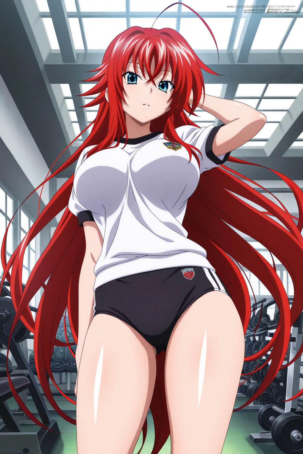 <lora:Rias:1> rias , rias gremory, full body, sexy pose, standing, cameltoe,beach, bra, huge breasts,
(gym clothes:1.4),
official art,extremely detailed CG unity 8k wallpaper, perfect lighting,Colorful, Bright_Front_face_Lighting,
(masterpiece:1.0),(best_quality:1.0), ultra high res,4K,ultra-detailed,
photography, 8K, HDR, highres, absurdres:1.2, Kodak portra 400, film grain, blurry background, bokeh:1.2, lens flare, (vibrant_color:1.2),, 1 girl,Solo, Manga,20yo,mature female,Beautiful Finger,Beautiful long legs,Beautiful body,Beautiful Nose,Beautiful character design, perfect eyes, perfect face,