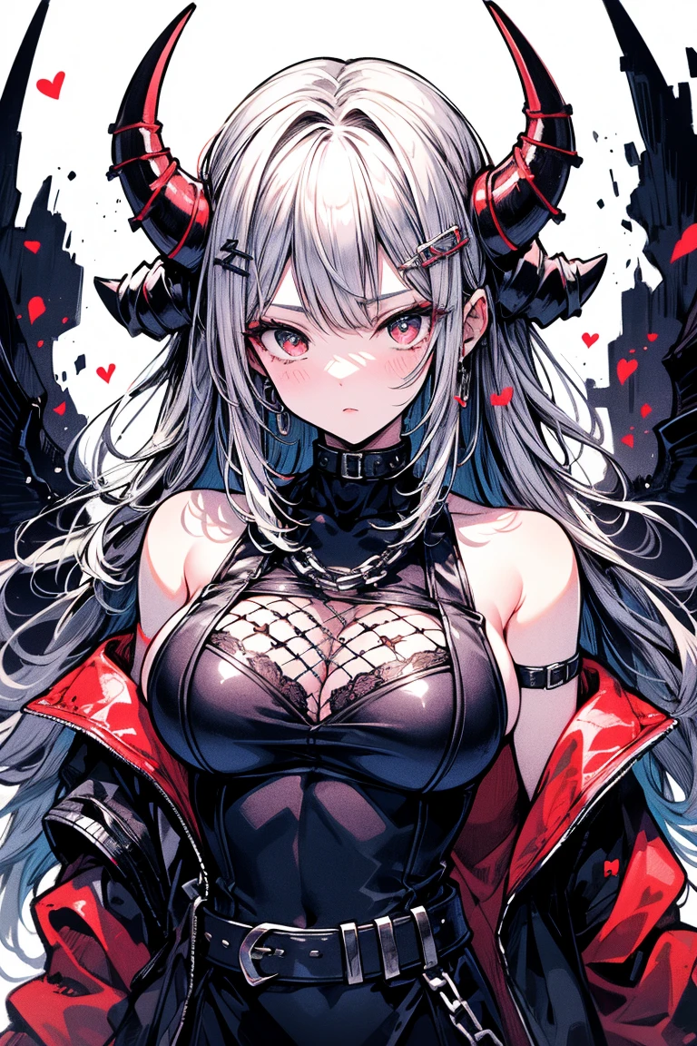 Very detailed, Seductive erotic woman with horns and scarred face, (Big Breasts, Redhead), Focus on the face, Focus on the face, Complex eyes,
