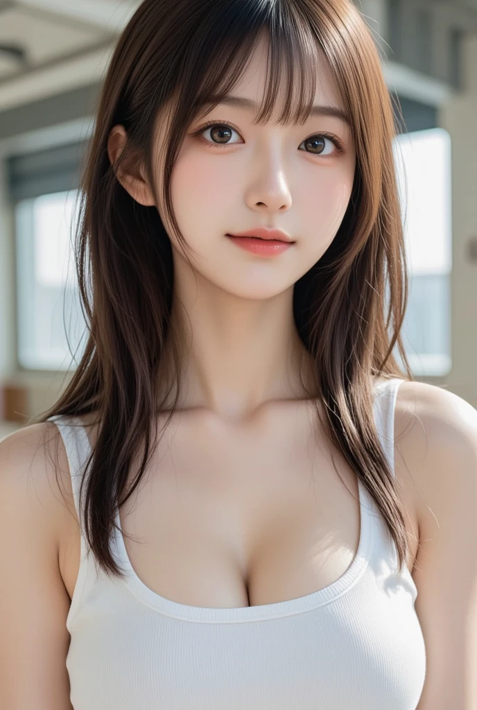 masutepiece, Best Quality, Illustration, Ultra-detailed, finely detail, hight resolution, 8K Wallpaper, Perfect dynamic composition, Beautiful detailed eyes,  Natural Lip, (Big breasts:1.4), Random sexy poses,Raw photo,kawaii,ssmile、Tight knit dress that makes your chest look beautiful - chest coordination、off shoulders