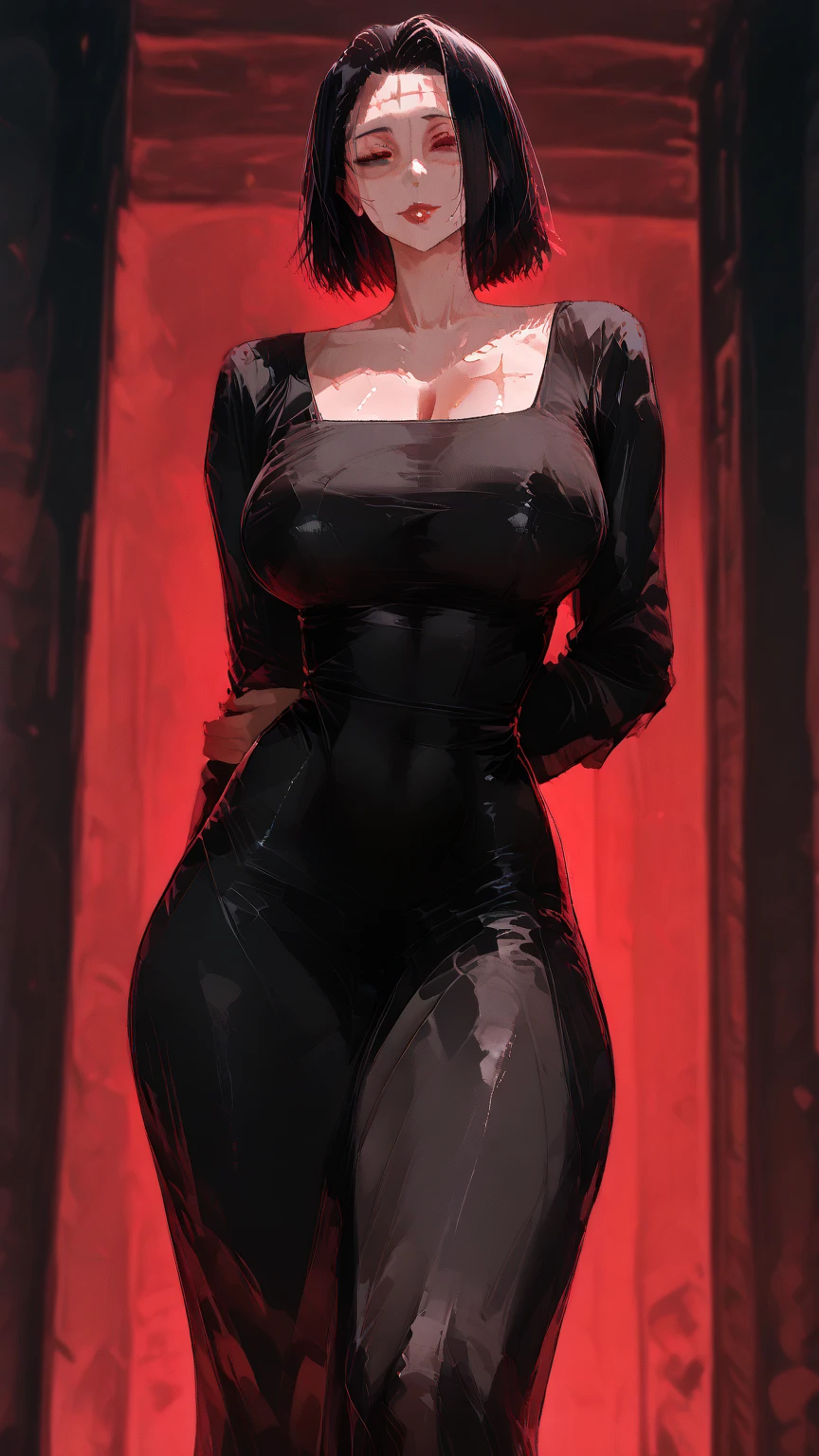 Illustration art,Whole body movement,Sexy woman in black,Soprano Woman,Very cool facial expression,Gorgeous background,Great erotic art,painting art,Sexy art,Detailed body part details,long leges,Inspired by J.c.Ryan Decker,Epic European and American illustrations,Tall,The whole body is evenly sexy