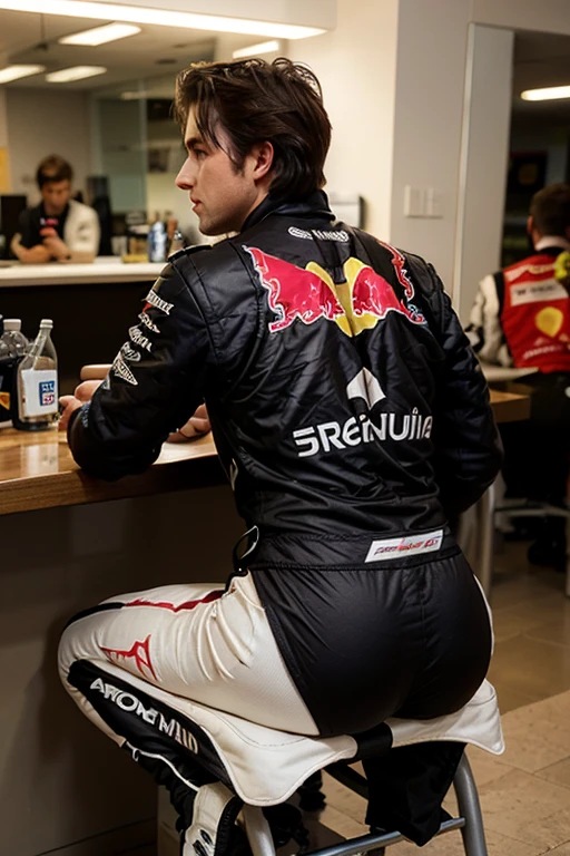 homoerotic photo of pietroboselli person and a F1 formula race car, wearing a white (hooded:0.9) racing suit, muscular, masculine face, detailed background, highly detailed hdr photo, highly detailed background, (looking at viewer:1.2), nsfw, penis out, walking towards viewer, best quality, masterpiece, high res, masterpiece, (slightly wet:1.2), heroic smile