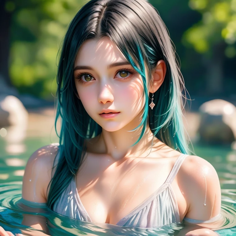 ),(filmgrain:1.4), NSFW, Best quality at best, masterious, 超高分辨率, cow boy shot, (realisticlying:1.4), RAW photogr, offcial art, (详细的脸, 詳細な目), blusher\(cosmetics\),Red Eyeshadow，Realistic animal imagery, photo-realistic hair, (Ultra-detailed realistic wings:1.4),(number art:1.4), fantastical creature, Non-human, fantasy reality style, cinema shot, (octaneratingrendering:1.4), professional photoshooting, hentail realism, Realistic animal imagery, octaneratingrendering, rich details​, Natural light lighting, The details of the face are clear and delicate, Very European atmosphere，atmosphere, Elegant, Epic graphics,
Mon is a water spirit in Welsh mythology. She is beautiful, Medium height, Have a graceful figure，The skin is as white as jade, Slightly light green. She has long blonde hair，Soft as silk, Flow with the wind. Her eyes are sparkling emerald green, Emits an intense water-like light. Her lips are pink, Slightly upturned, exudes her confidence and joy.
Mon is decorated with green seaweed and coral, Create a harmonious and beautiful image. Her water-silk dress is light green, Soft and smooth, Like a fresh spring water flowing around her.
Her fingers are long and delicate, Pair with transparent light blue nails. She wears a stunning crystal bracelet on her wrist, glittery.
Mon controls the power of water. The decorations and water ribbons on the body smell of water., Make her look like the embodiment of water. She has the ability to control the flow and movement of water, Establish a harmonious relationship with water.
in short, Mon is a mysterious and beautiful existence, And her appearance and aura are like water, make people feel harmonious、gleeful. Her image occupies an important place in Welsh culture, Represents art and wisdom, Also symbolizes good luck and happiness.
<LowRa:Light A