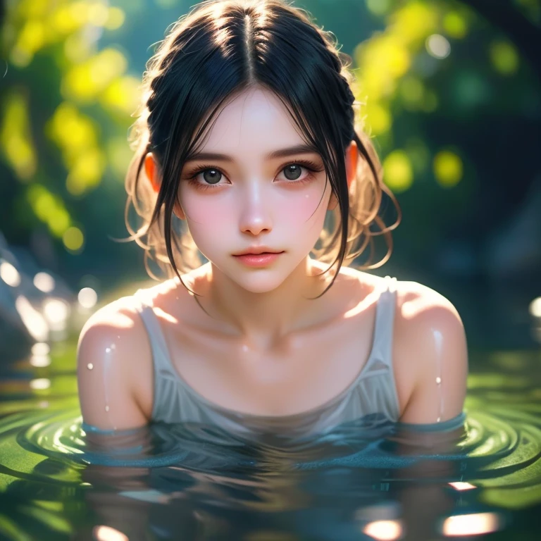 Top quality, masterpiece, Ultra HD, (Reality: 1.4), (Look: 1.4), (Look: 1.4), Don&#39;t look at the camera, RAW photos, A girl, Black Hair, (Straight Bob: 1.4), (Patterson: 1.4), Bangs, Smile, Smooth skin, Dramatic Lighting, Neat, t-shirt, White summer sweater, (Large target: 0.9), garden