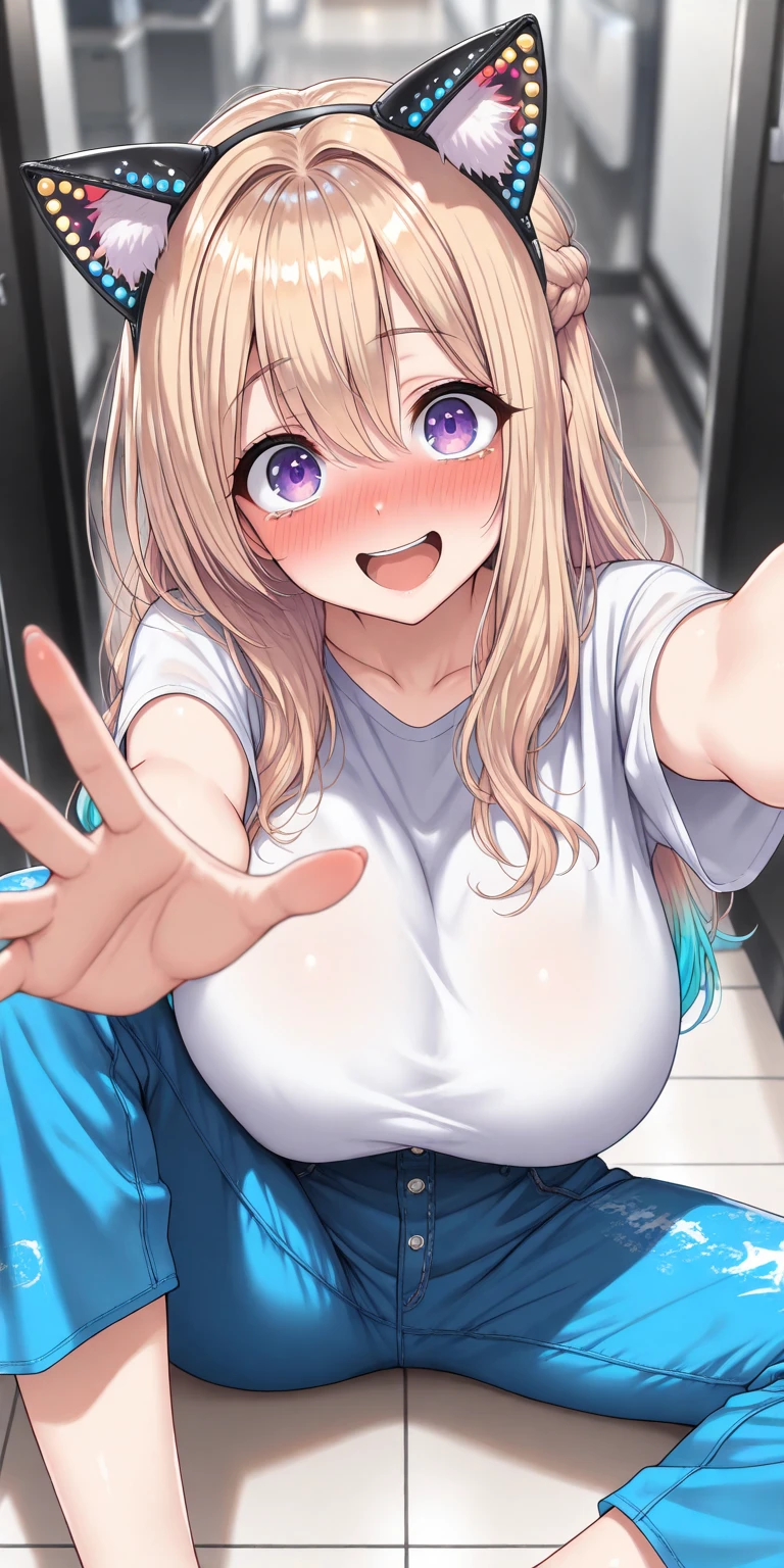 1girl, pov, paizuri, 1boy, penis between the breasts, breasts squeezed together, , cleavage, wet penis, , , , nipples,, , milf,  purple bikini, lipstick, sexy naughty face, my wife talking her co-worker on the phone while tittyfucking me, , room, wet penis, motion effects, motion lines, smartphone, lewd sounds revealing, precum