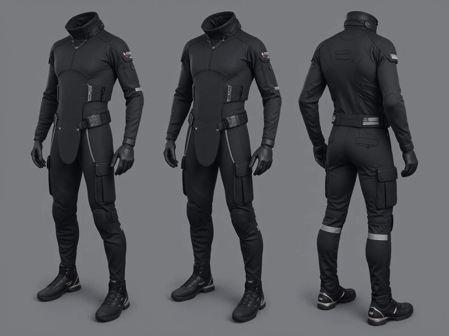 <lora:tactical_gear_02:X>, Sets of tactical uniforms that are design for stealth and Parkour. full body, high quality, 8K Ultra HD, well lit, score_9, score_8, score_7