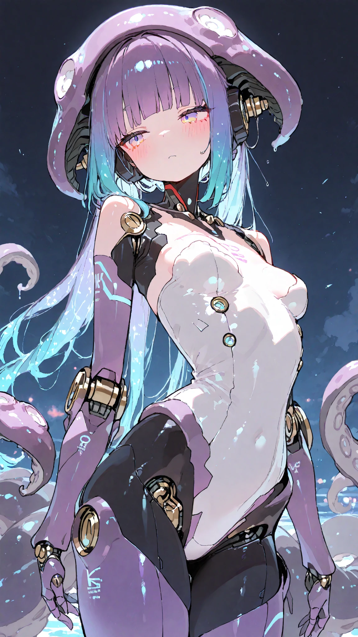 score_9, score_8_up, score_7_up,1 daemon woman, straight demon horns, (black horns),(upward-pointing horns) , vertical horns, black demon tail, (aquamarine hair),aquamarine green color hair,ahoge, long hair, (long hair),bangs, light orange bikini,bikini is orange, bikini orange, orange bikini!, (orange eyes), background is spaceship, orange eyes, 1woman ,facing viewer, daemon girl, bubbles, tube, close up,Well-endowed, alone,Spacecraft interior