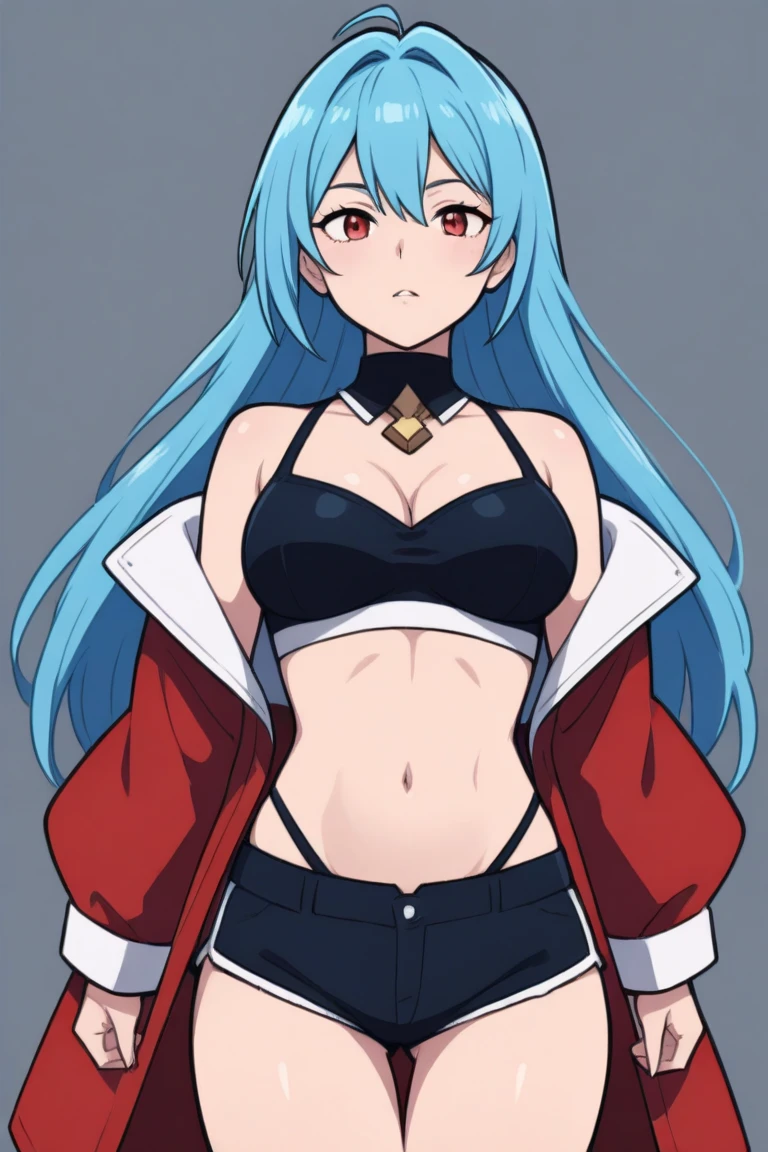 light blue hair, Turquoise eyes, long eyelashes, Big red lips, Almond eyes, beauty, girly, curls, micro bikini，big bust