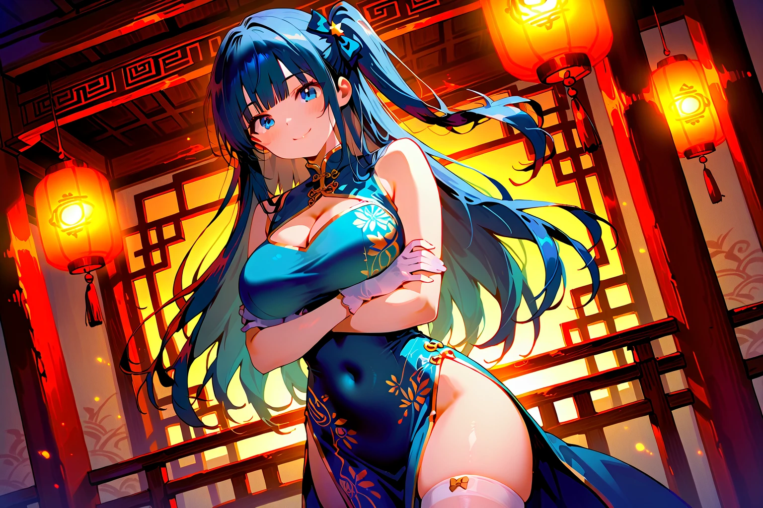 masterpiece, best quality, wearing tight cheongsam, big breasts, revealing,((ultra hd, masterpiece, 4k hd)), see armpits and boobs, showing , sexy anime girl