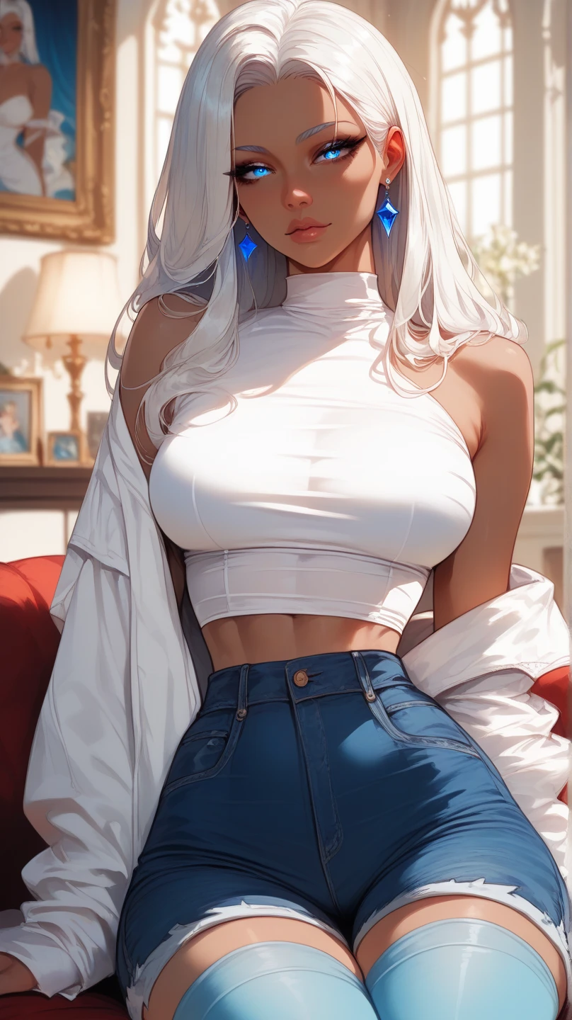 A girl in short shorts, white hair, silver eyes, in a schizophrenic scenario, (((the girl esta babando between her breasts, round and medium breasts, transparent wet white shirt, cleavage, sad face pouting) )), {extremely detailed 16k CG unit wallpaper}, expansive landscape photography, (a low view focusing on the character and setting), (wide open field view), (low angle shot), (high light: 1.2), (low light: 1.2), (warm light source: 1.2), complex details, (iridescent colors: 1.0), (bright lighting), (atmospheric lighting), dreamy, unique,