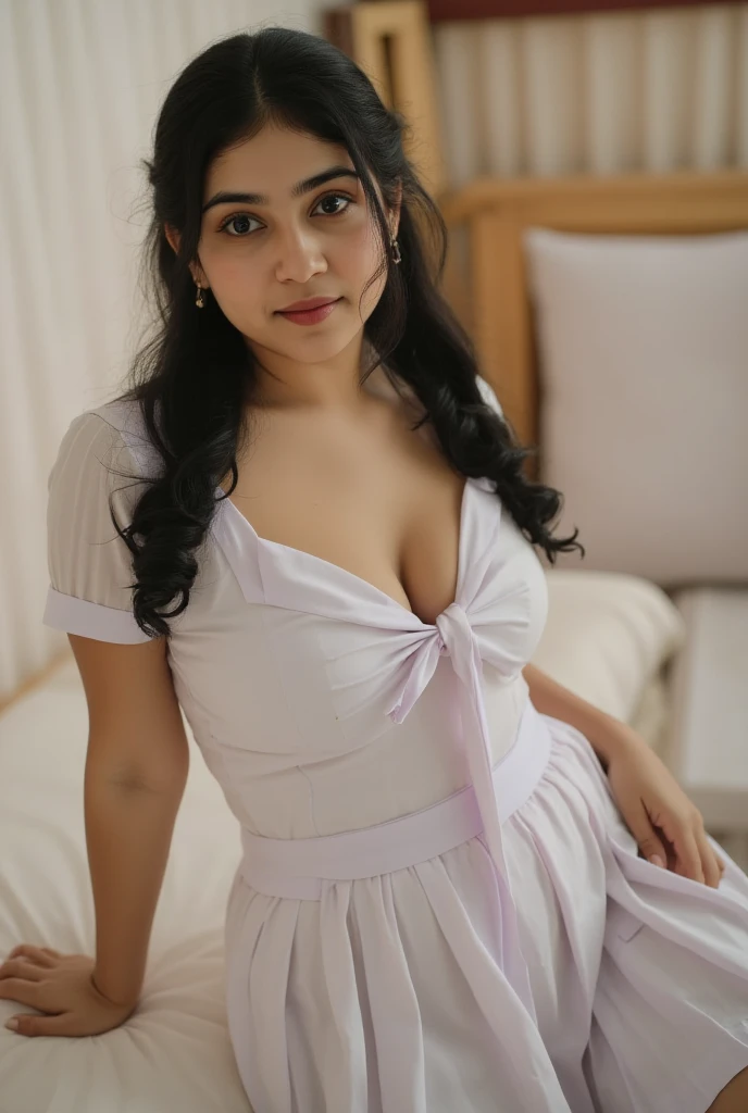 30 year old beautiful Bengali sexy plus size figure mature woman with fair skin color, standing on beautiful garden low lighting in night , seductive, side bun hairstyle, bright eyes, thin eyebrows, blushing cheeks, curvy plus size model, big m-cup breasts, random multi color night dress, multi lace neon light night dress, ovel cleavage, lustful eye contact, seductive smile, high detail, feminine facial features, fat, slender, high resolution, real girl, realistic, soft lighting, day, smile, dramatic lighting, smile, fair skin, multi colorful dress, sexy pose, beautiful garden night moon light background, head to thigh view, eye contact, jwellery