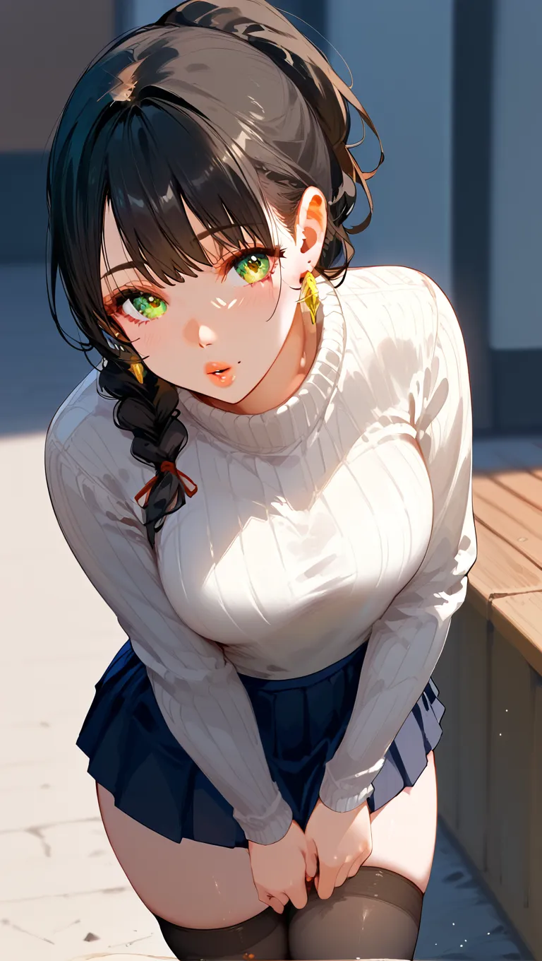 (masterpiece, highres, high resolution:1.2), anime 20 yo girl, portrait, shoulders up, illustration. drawn, dark blue hair woman, green eyes, blushing, solo, sad, sad face, freckles, big lips, huge breasts, perfect body, wearing a turtleneck sweater, anime girl, visible , visible nipples, shirt lift, blowjob