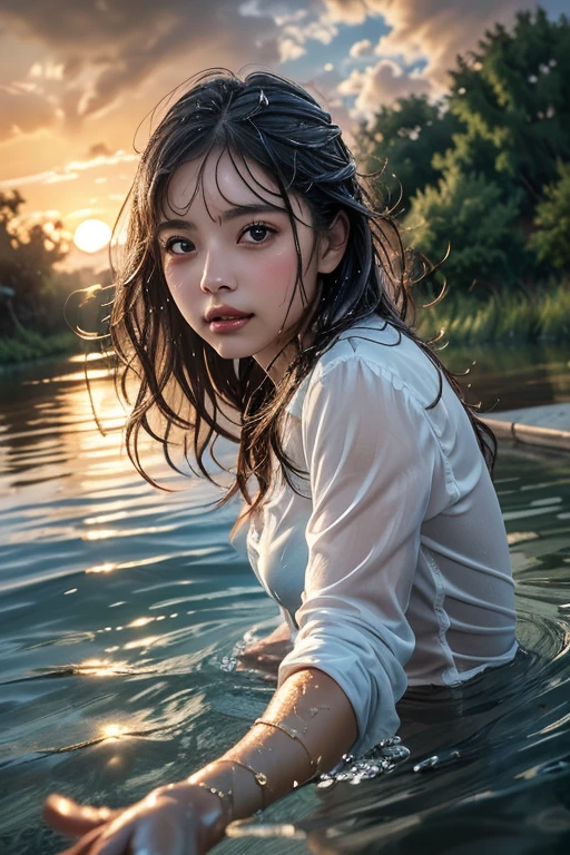 Top Quality, Masterpiece, High Resolution, 8k, wide objective, full body shot, ambient lighting from behind, (((skinny cute girl, barely legal, age 14), (oversized satin sweat suit with plunging Neckline, off-shoulder, short sleeves), medium perky breasts, extremely detailed face, detailed eyes, thin eyebrow, detailed lips, no makeup, long slick ponytail side shaved hair, small hips, (in a spaceship, on a bed), dim light, dramatic and neon colors, futuristic setting, intricate details, at night, random pose, random neon colors))