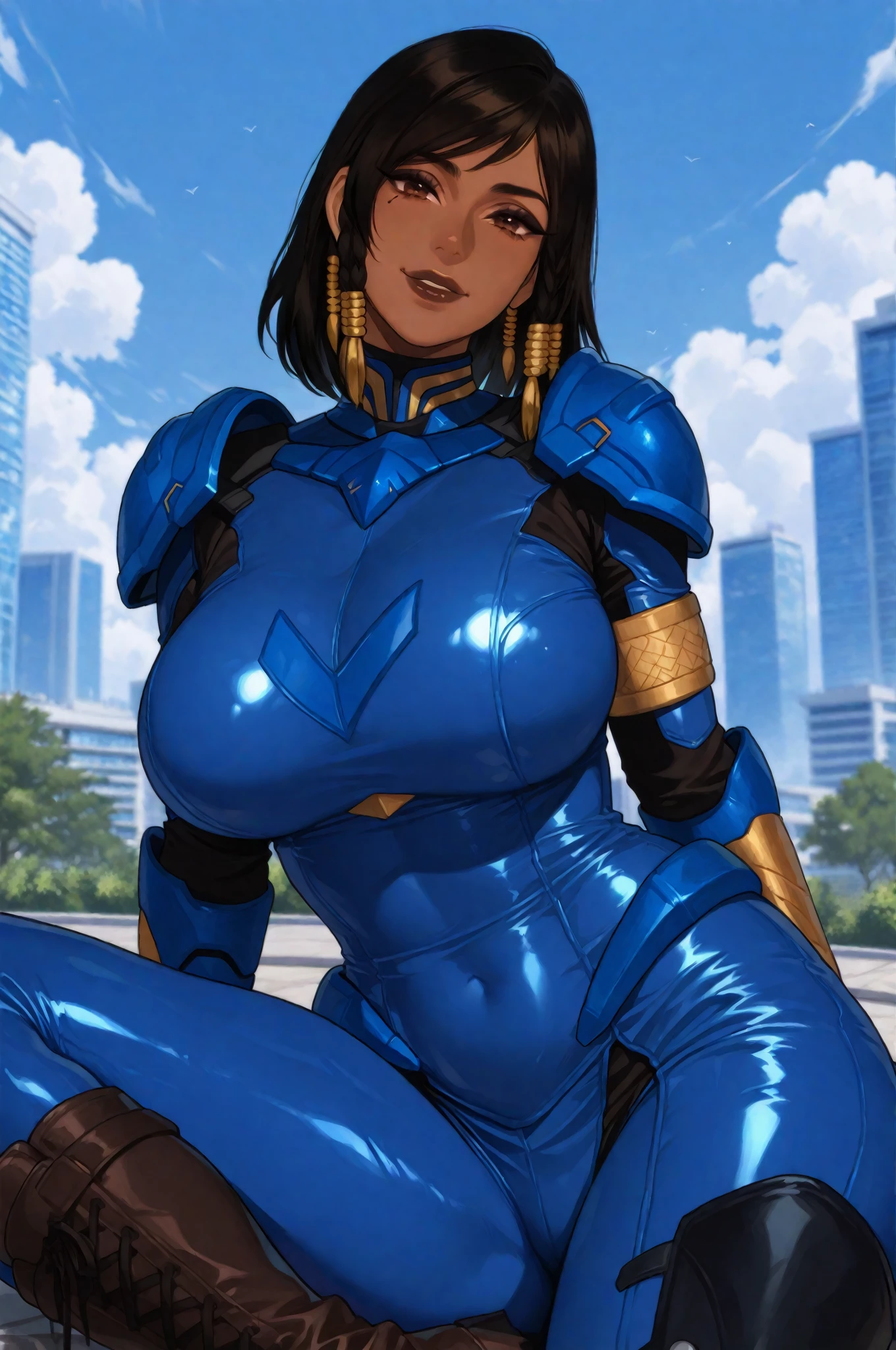 1girl, gorgeous, muscular, thick thighs, mature female, abs, wide hips, (masterpiece, high quality:1.1) ,shiny skin, soft, smooth skin, breast indentation, tight suit, busty, curvy, fit, toned, camel toe, lipstick, thick lips, make-up, highly detailed, kawaii, wet and shiny,