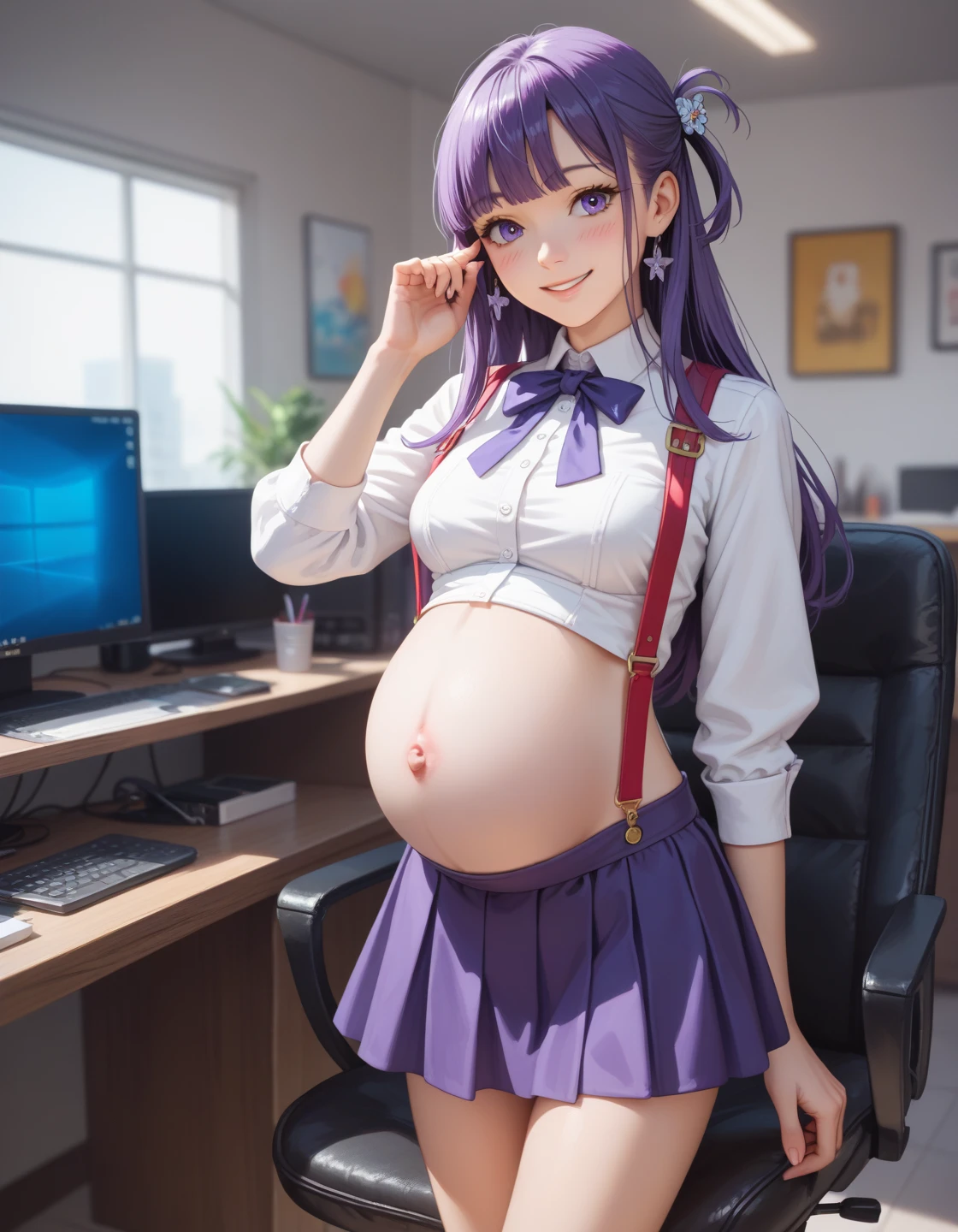 Hair Bow, black hair,Big Baby Bump pregnant, Purple school uniform, Big boobs, nipple, cum, Big Black Balloons,16 years girl, Big pregnant Belly, Big Pregnant girl, Largest Belly of Pregnant, Huge Pregnancy, background hotel room,Huge 9 months Pregnancy Belly, purple eyes