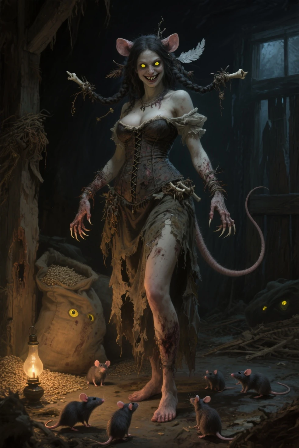 (zombie girl:1.3),(full body:1.1),(seen from all sides:1.1), (full detailed reference:1.2),(concept art:1.2)