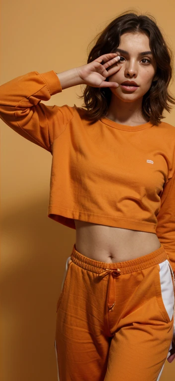 Jennifer garner - Closeup view of an outdoor skinny but extremely athletic and pale emo female prisoner wearing orange prison shirt with poorly and unevenly cut sleeves. She is tied down to the restraint chair in prison, one arm Handcuffs tightly chained. She is in a situation where she is sits to a prison chair. She is also wearing very loose, flappy, orange prison pants, in the background prison grids, legs are defendly closed, brown hairs, looking in the camera