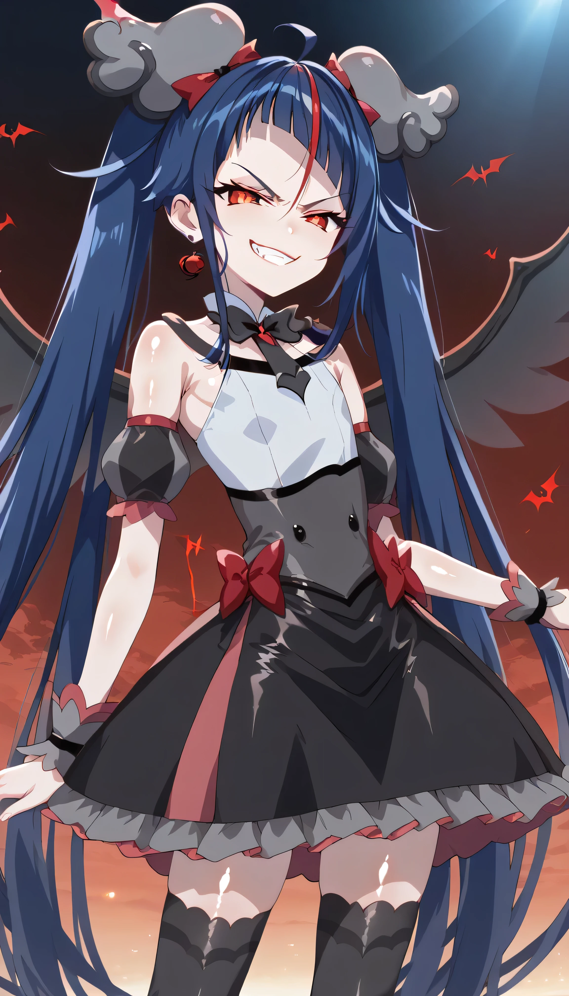 score_9, score_8_up, score_7_up, Source_Anime, official art , Anime screencap, Goddess Magazine , reflective white knee-high stockings on the glass floor , dark cure sky、( Flat-chested:1.2), lie, Back, legs up, folded from under the petite, Dark Blue Hair、 twin tails clustering in one、 , cowboy shot, , Let's play in the Pretty Cure uniform , pleated skirt , ,(evil Smirk:1.8),obscene, top quality,very detailed images,single,1 girl,(shiny skin nsfw:1.5),